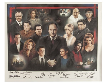 Sopranos Cast Autographed Canvas with 15 Signatures including James Gandolfini (PSA/DNA)